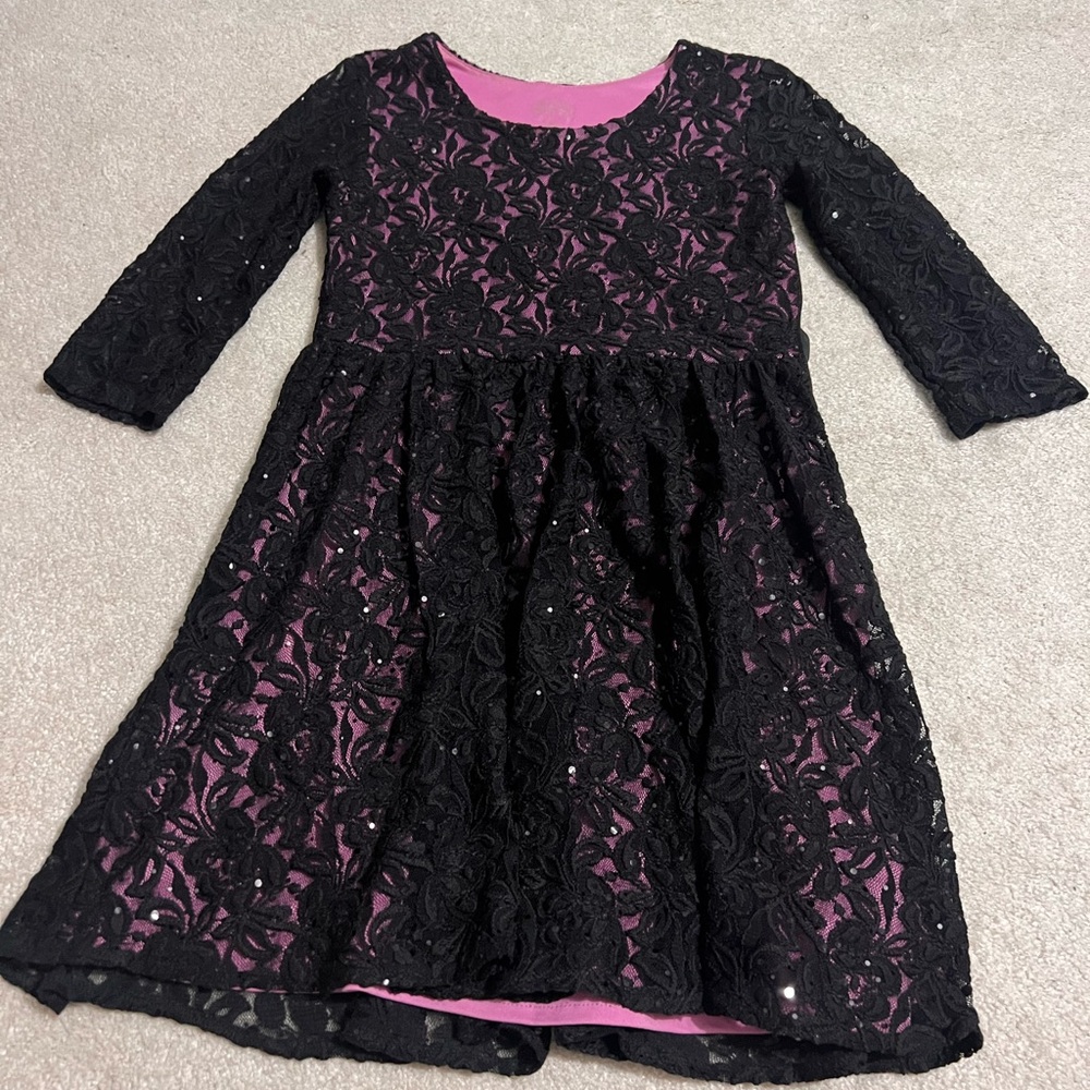 Pippa & Julie Black Lace Dress with Pink Lining